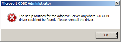 odbc administrator error reinstall driver - Database Driver not found error