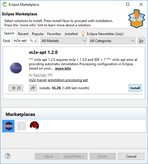 Eclipse install m2e-apt plugin from Eclipse Marketplace