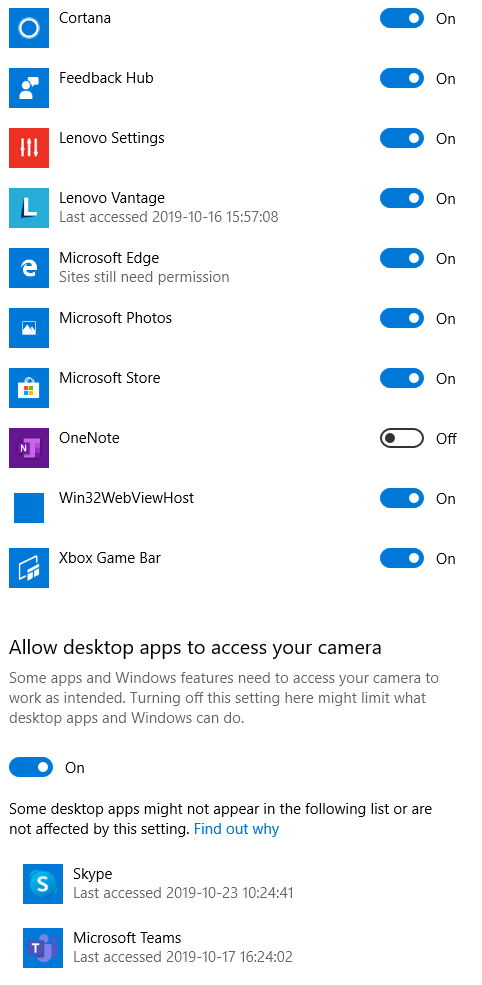 turning off webcam windows 10